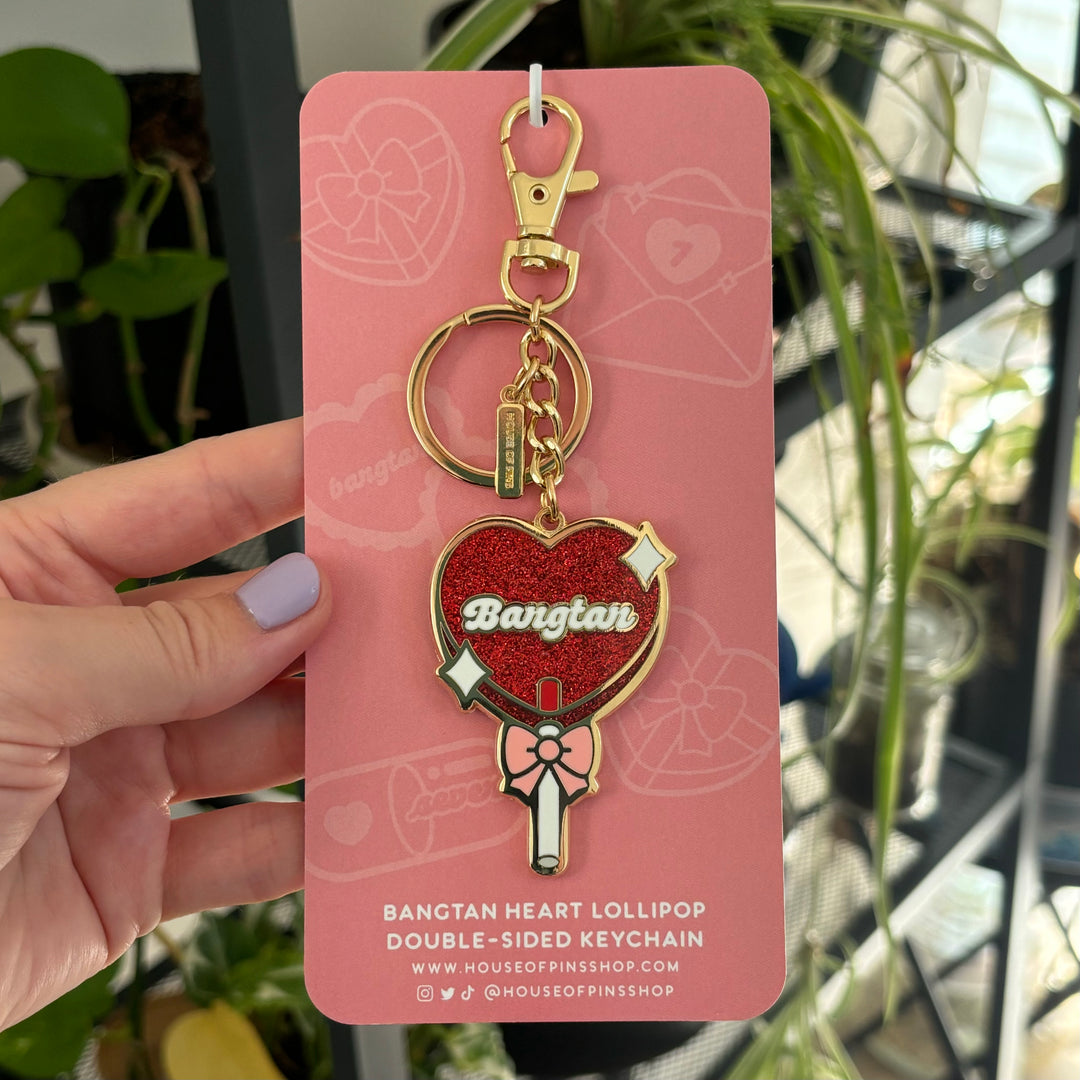 Heart Lollipop/For Youth Keychain (Red Glitter Version)