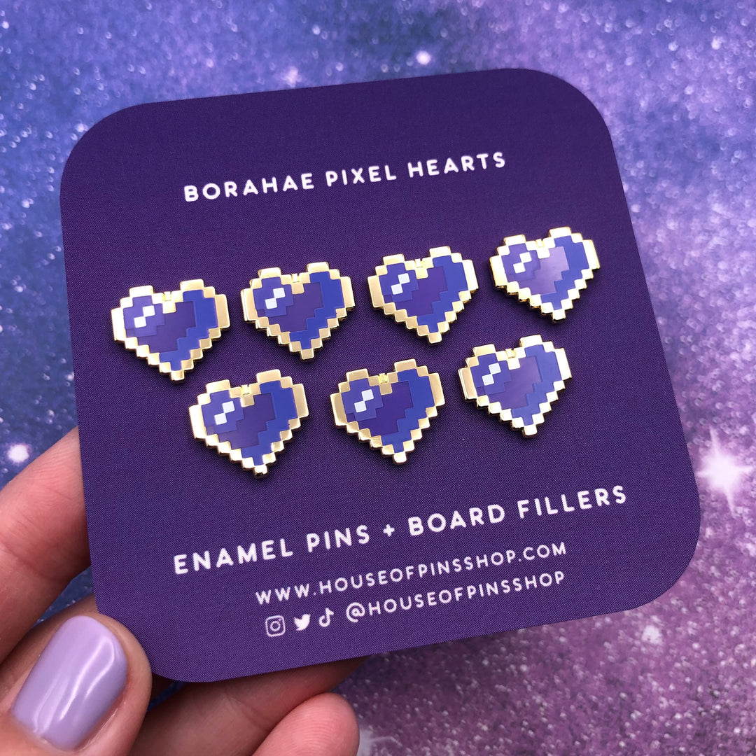Borahae Pixel Heart Mini Pins (Gold Version)